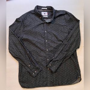 CACTUS Men’s Button-Up Long-Sleeve Polka Dot Shirt Large Black Slim Fit Medium